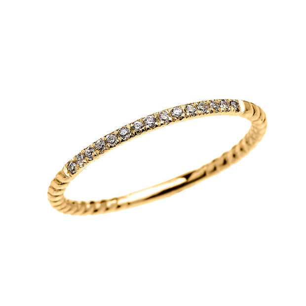 Gold Stackable Diamond Rope Band Ring (Available in Yellow/Rose/White Gold)