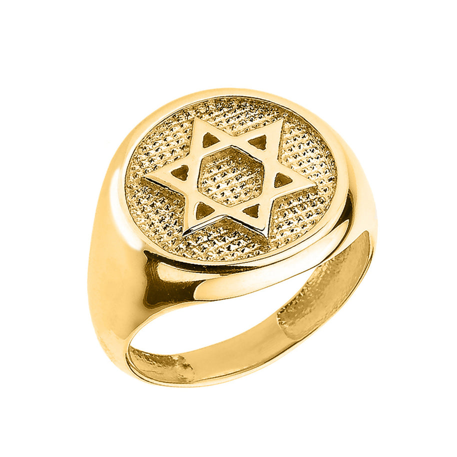 Solid Yellow Gold Jewish Star of David Men's Ring