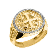 Solid Yellow Gold Jerusalem Crusaders Cross Men's Diamond Ring