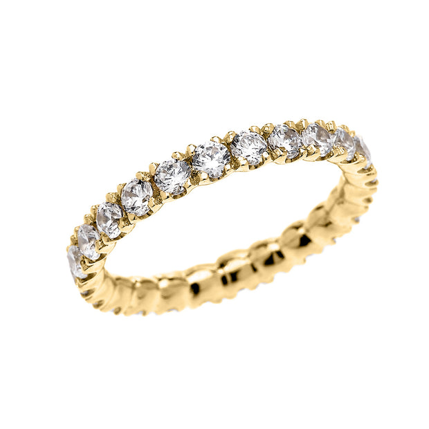 Solid Gold 2 Carat Cubic Zirconia Stackable Wedding Band(Available In Yellow/Rose/White Gold)