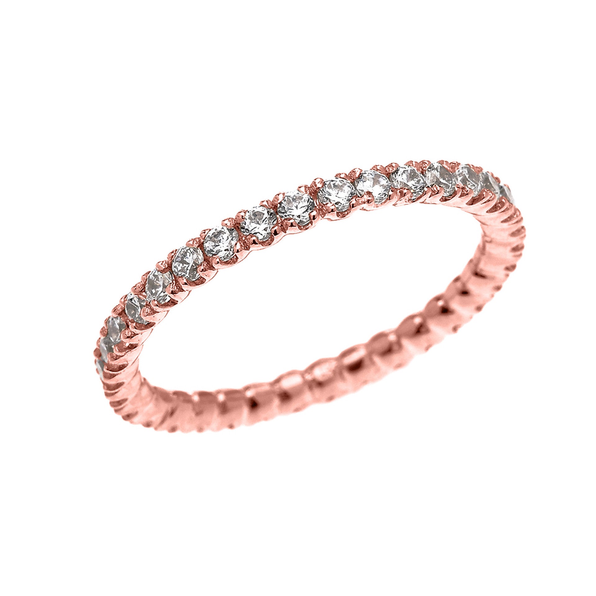Gold 1.5 Carat Cubic Zirconia Stackable Wedding Band (Available in Yellow/Rose/White Gold)