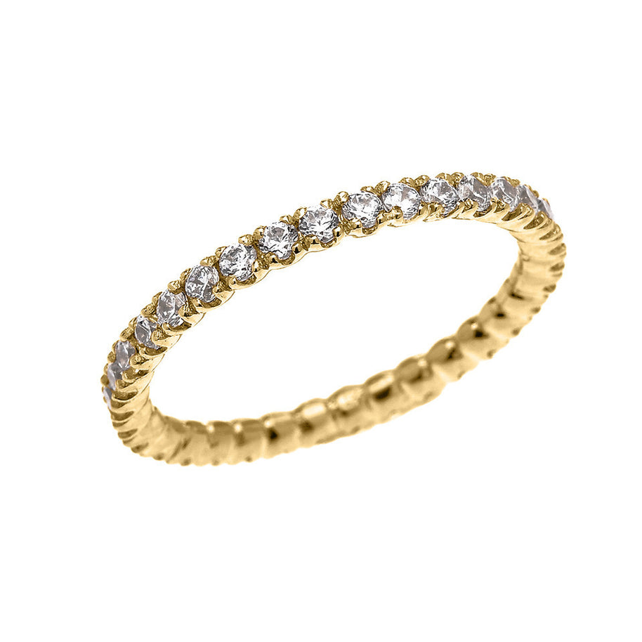 Gold 1.5 Carat Cubic Zirconia Stackable Wedding Band (Available in Yellow/Rose/White Gold)