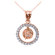 Two-Tone Rose Gold Cubic Zirconia Circle Halo 15 Años Quinceañera Pendant Necklace