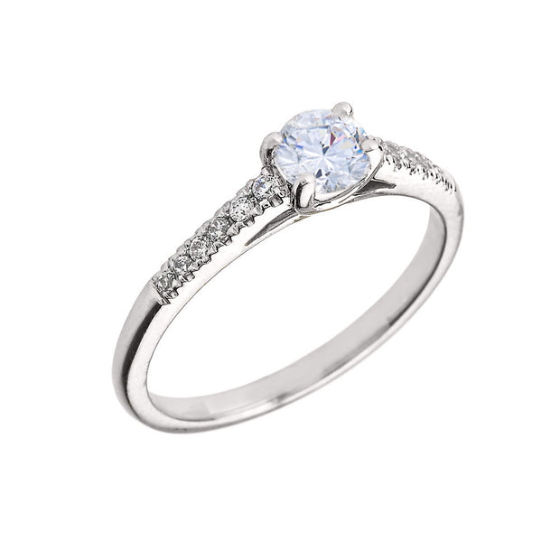 White Gold Diamond and White Topaz Engagement Proposal Ring