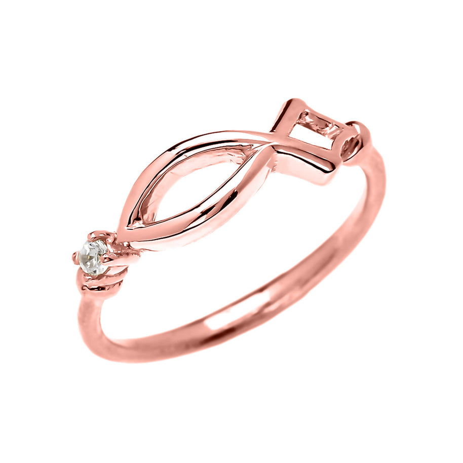 Christianity Symbol Ichtus Dainty Diamond Gold Ring (Available in Yellow/Rose/White Gold)