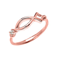 Christianity Symbol Ichtus Dainty Diamond Gold Ring (Available in Yellow/Rose/White Gold)