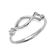 Christianity Symbol Ichtus Dainty Diamond Gold Ring (Available in Yellow/Rose/White Gold)