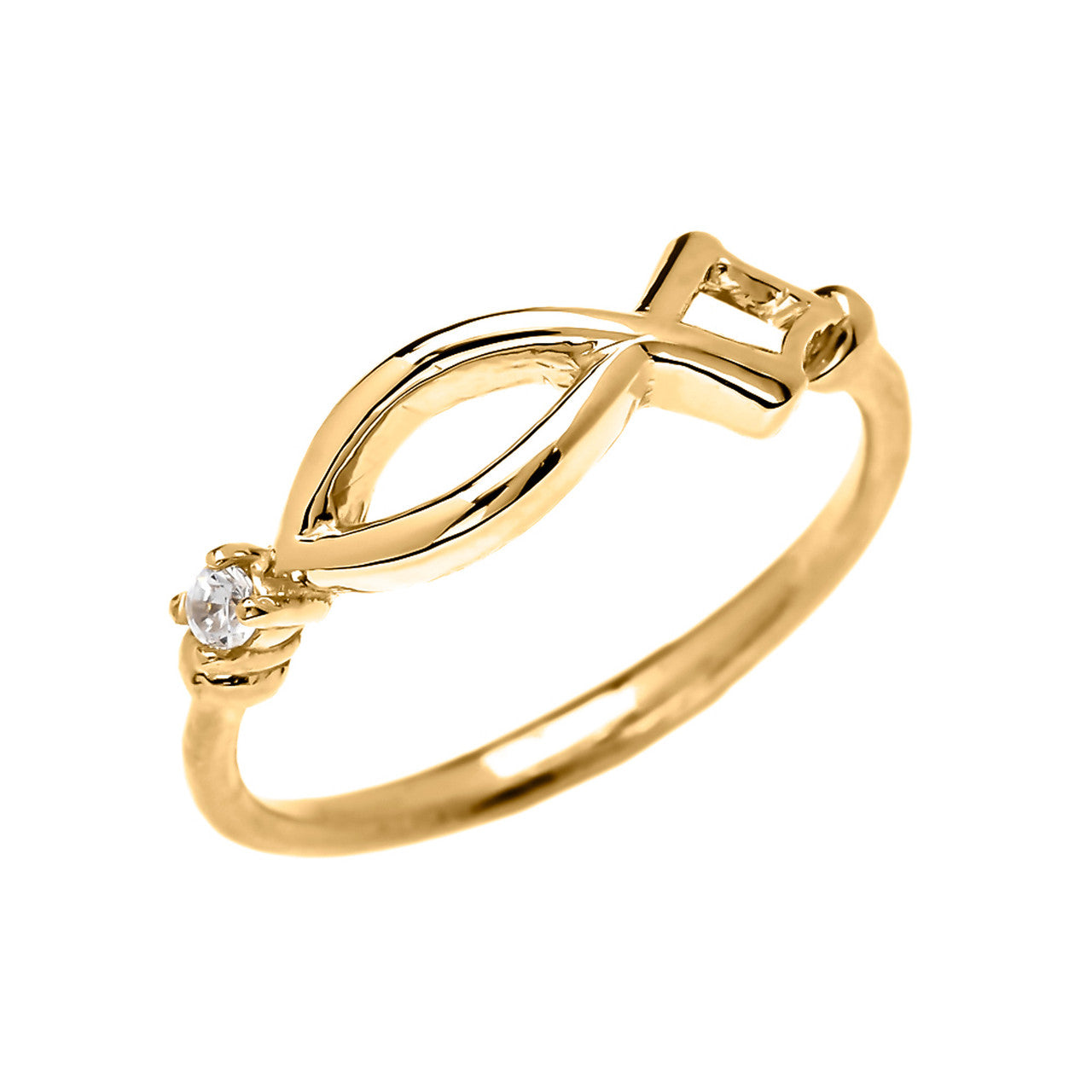 Christianity Symbol Ichtus Dainty Diamond Gold Ring (Available in Yellow/Rose/White Gold)