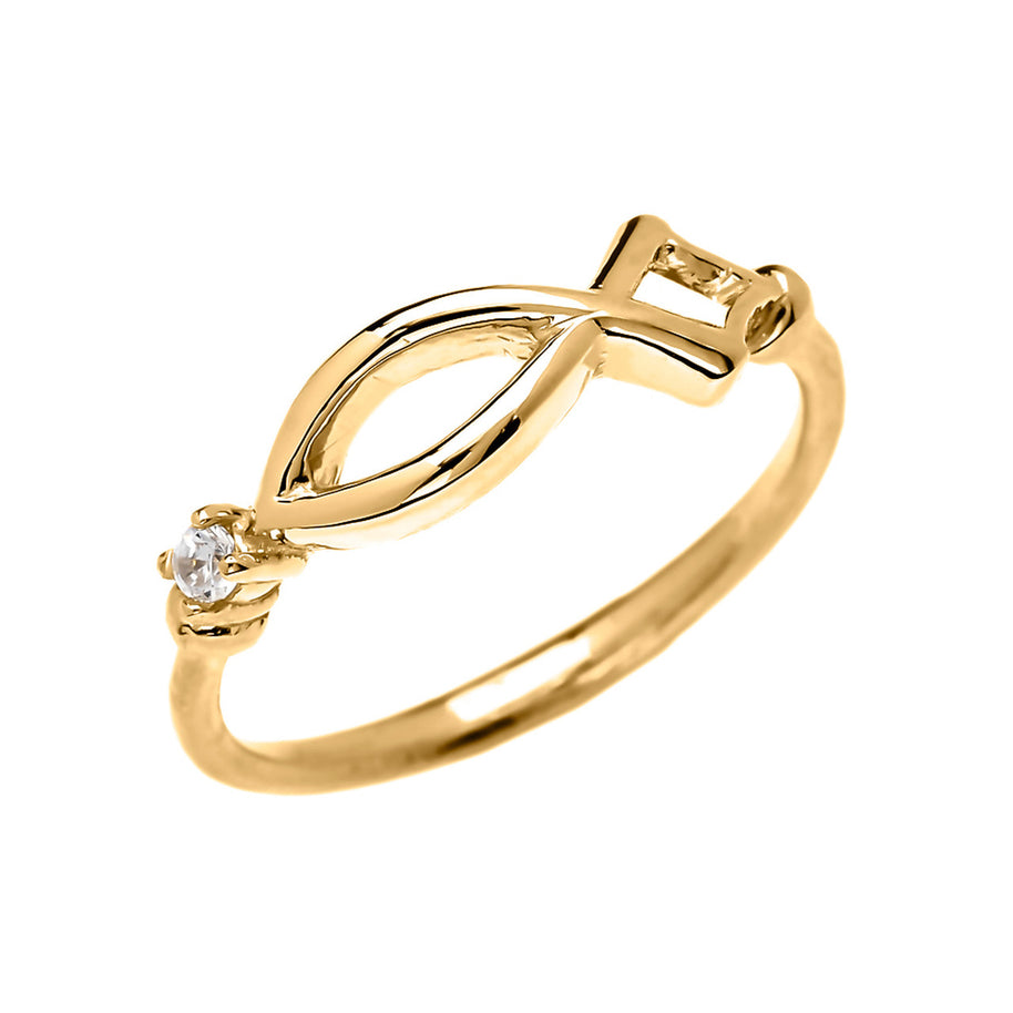 Christianity Symbol Ichtus Dainty Diamond Gold Ring (Available in Yellow/Rose/White Gold)