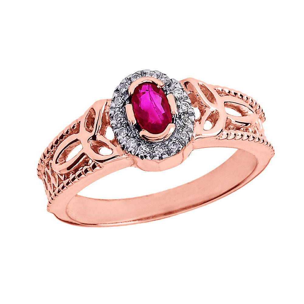 Gold Diamond Studded Ruby Gemstone Trinity Knot Women's Engagement Ring(Available In Yellow/Rose/White Gold)