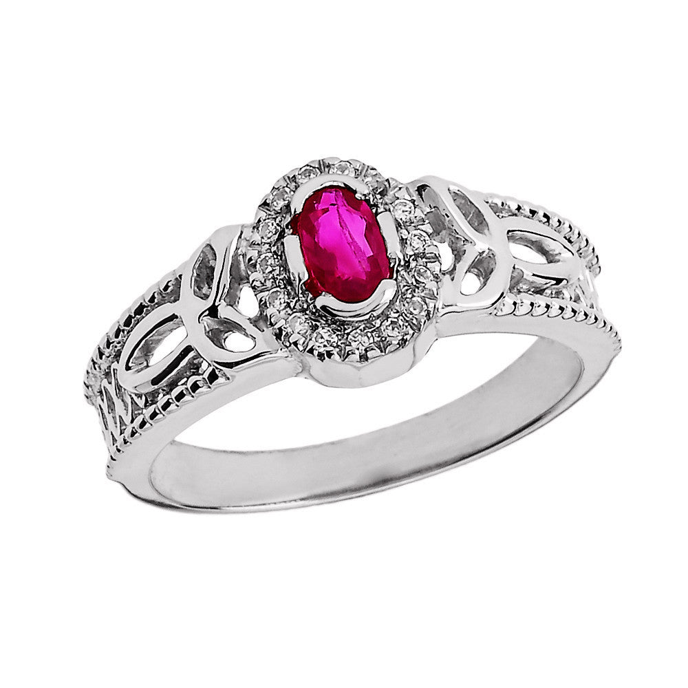 Gold Diamond Studded Ruby Gemstone Trinity Knot Women's Engagement Ring(Available In Yellow/Rose/White Gold)