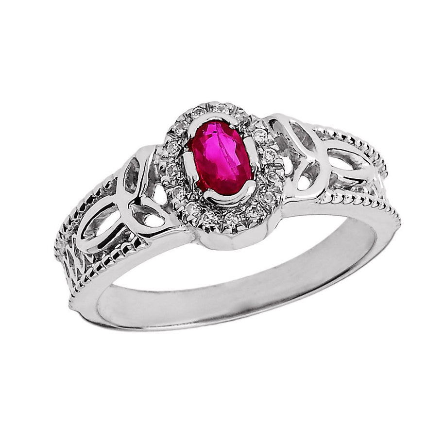 Gold Diamond Studded Ruby Gemstone Trinity Knot Women's Engagement Ring(Available In Yellow/Rose/White Gold)