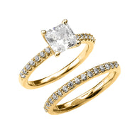 Solid Gold Princess CZ Classic Engagement Wedding Ring Set(Available in Yellow/Rose/White Gold)