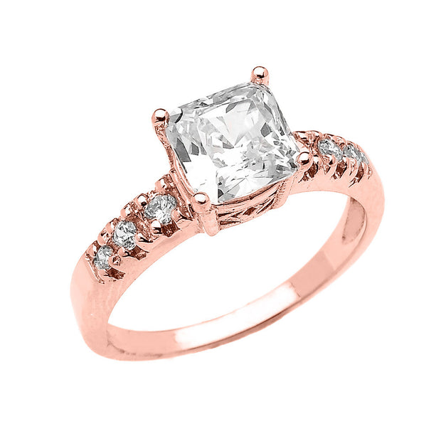 Solid Gold Princess Cut CZ Solitaire Engagement Ring(Available In Yellow/Rose/White Gold)