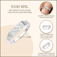 .925 Sterling Silver Cubic Zirconia Striped Band Ring