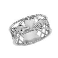 Gold Claddagh Heart Crown Celtic Knot Rope Band Ring (Available in Yellow/Rose/White Gold)
