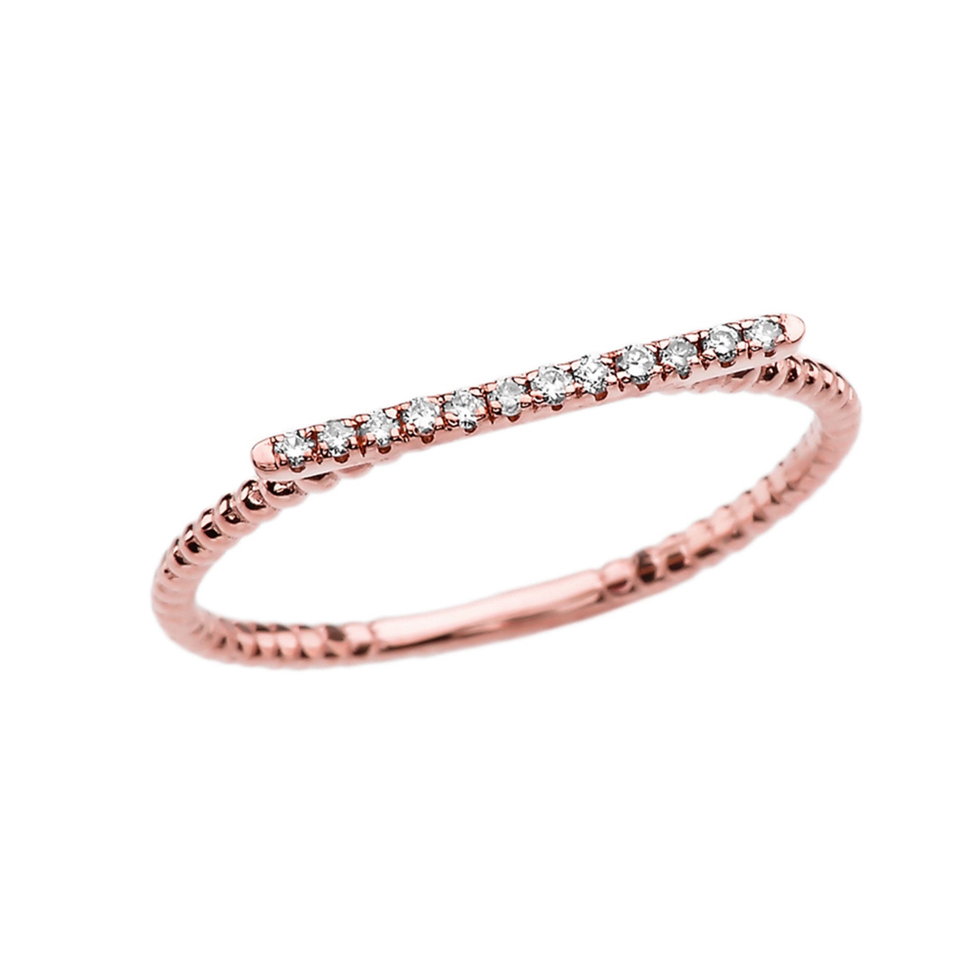 Gold Diamond Bar Beaded Band Ring (Available in Yellow/Rose/White Gold)