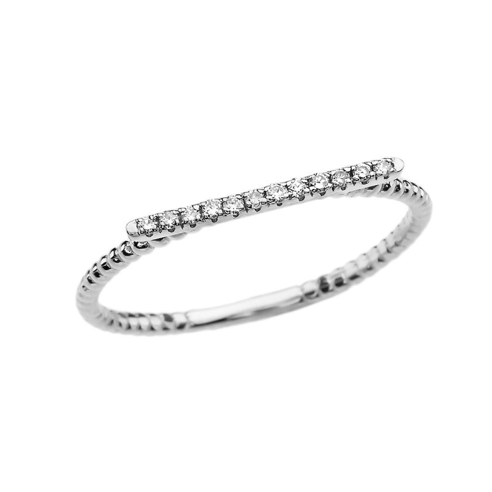 Gold Diamond Bar Beaded Band Ring (Available in Yellow/Rose/White Gold)