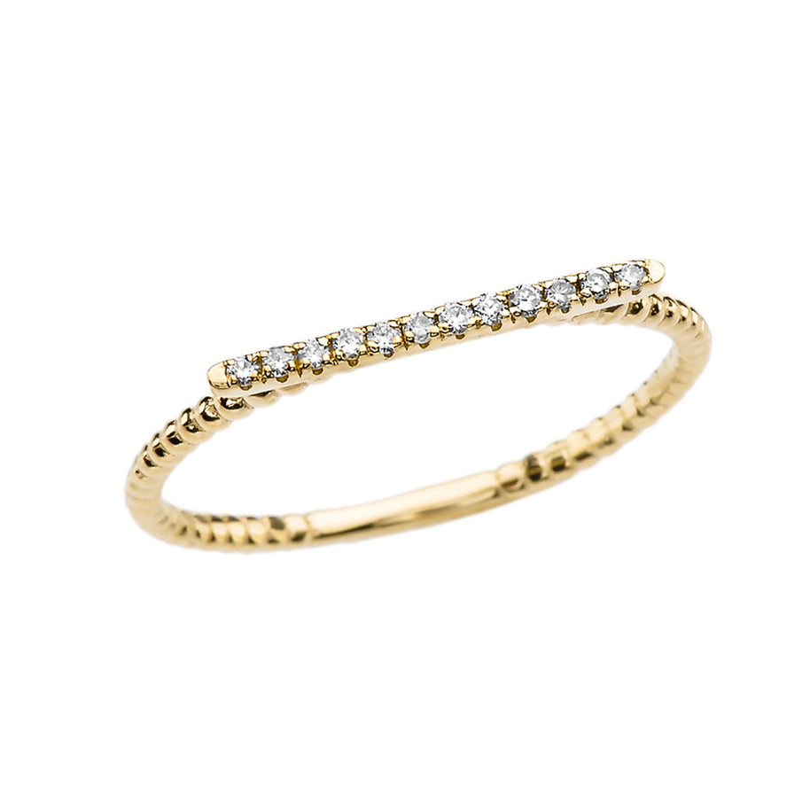 Gold Diamond Bar Beaded Band Ring (Available in Yellow/Rose/White Gold)
