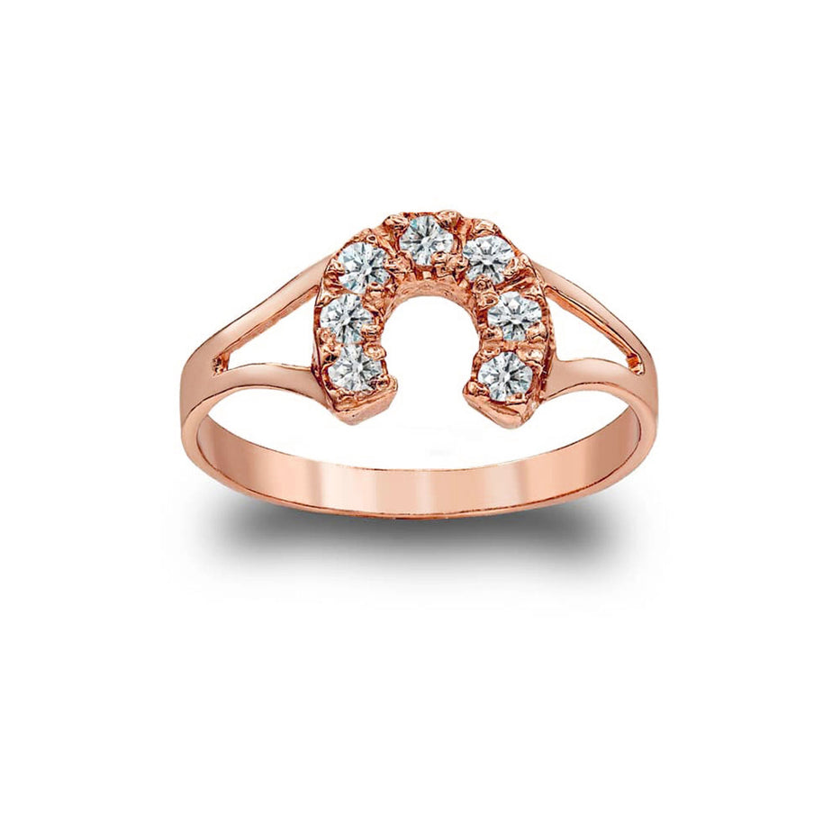 Gold Cubic Zirconia Lucky Horseshoe Ring (Available in Yellow/Rose/White Gold)