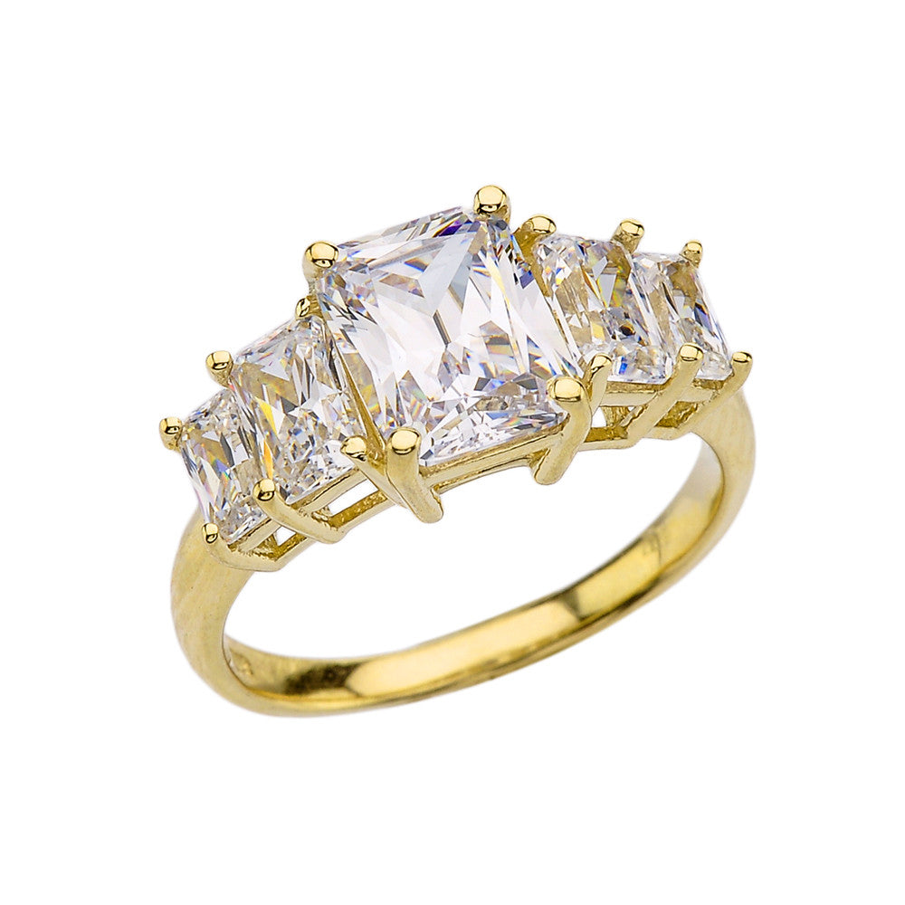 Gold Radiant Cut 7 Carat Cubic Zirconia Engagement Ring (Available in Yellow/Rose/White Gold)