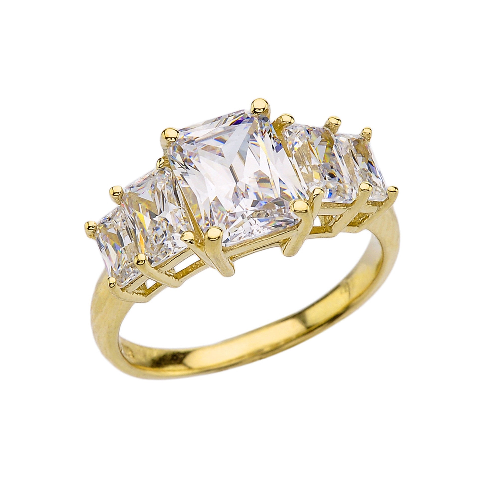 Gold Radiant Cut 7 Carat Cubic Zirconia Engagement Ring (Available in Yellow/Rose/White Gold)