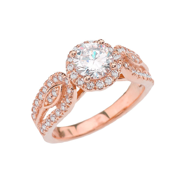 Elegant Diamond Halo Engagement Ring in Rose Gold