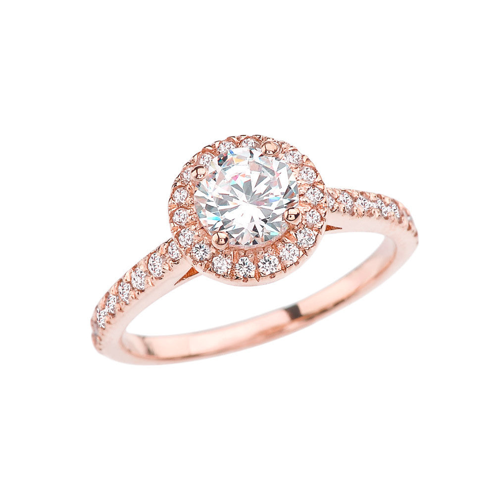 Rose Gold Halo Engagement/Proposal Ring With Cubic Zirconia
