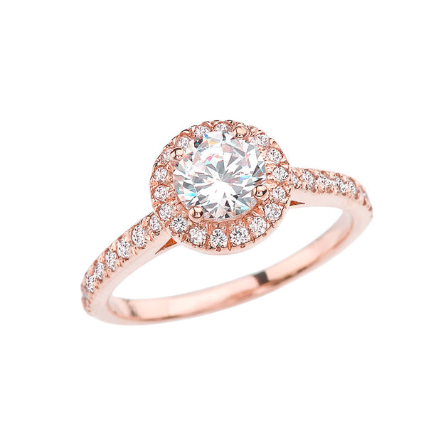 Rose Gold Halo Engagement/Proposal Ring With Cubic Zirconia