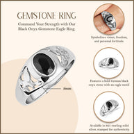 .925 Sterling Silver Black Onyx Gemstone Eagle Ring