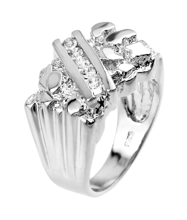 .925 Sterling Silver Striped Cubic Zirconia Nugget Ring