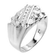 .925 Sterling Silver Men's Striped Cubic Zirconia Nugget Ring