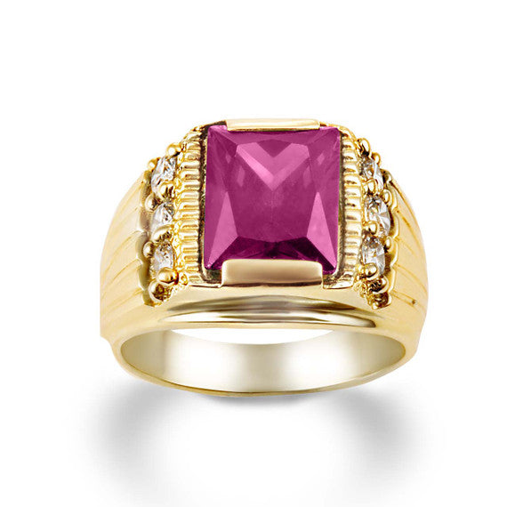 Yellow Gold Personalized Emerald Cut Lab Created Birthstone Ring