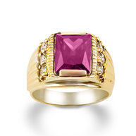 Yellow Gold Personalized Emerald Cut Lab Created Birthstone Ring
