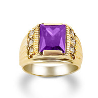 Yellow Gold Personalized Emerald Cut Lab Created Birthstone Ring