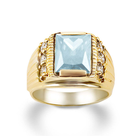 Yellow Gold Personalized Emerald Cut Lab Created Birthstone Ring