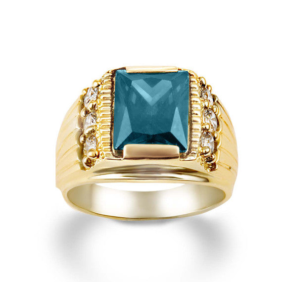 Yellow Gold Personalized Emerald Cut Lab Created Birthstone Ring