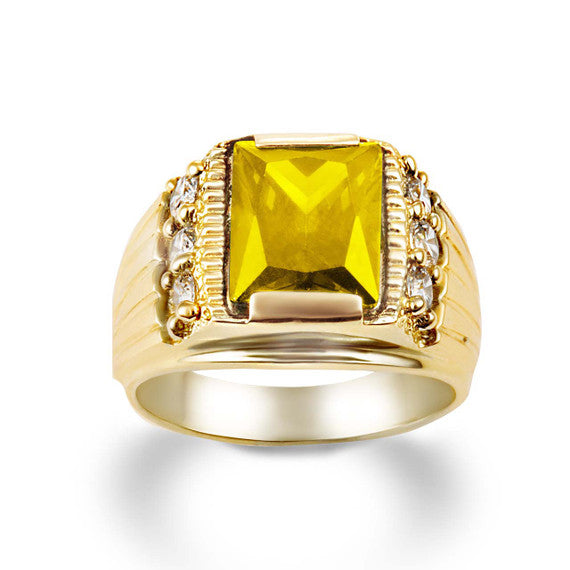 Yellow Gold Personalized Emerald Cut Lab Created Birthstone Ring