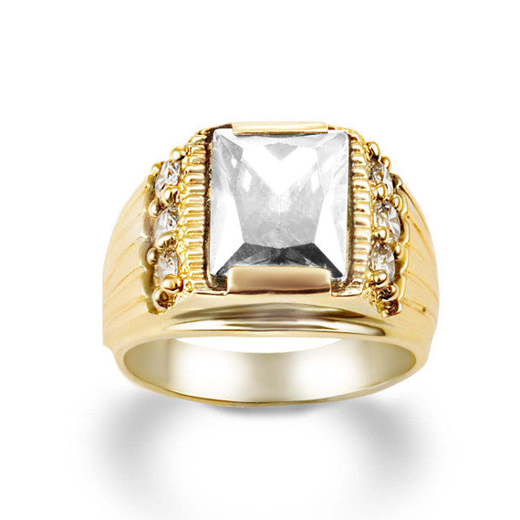Yellow Gold Personalized Emerald Cut Lab Created Birthstone Ring