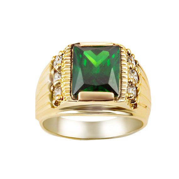 Yellow Gold Personalized Emerald Cut Lab Created Birthstone Ring