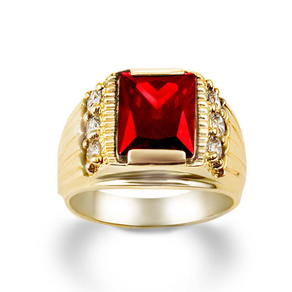 Yellow Gold Personalized Emerald Cut Lab Created Birthstone Ring