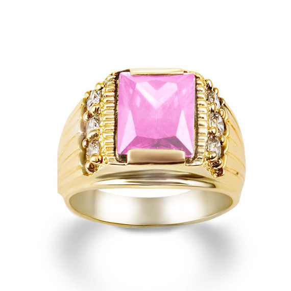 Yellow Gold Personalized Emerald Cut Lab Created Birthstone Ring