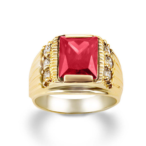 Yellow Gold Personalized Emerald Cut Lab Created Birthstone Ring