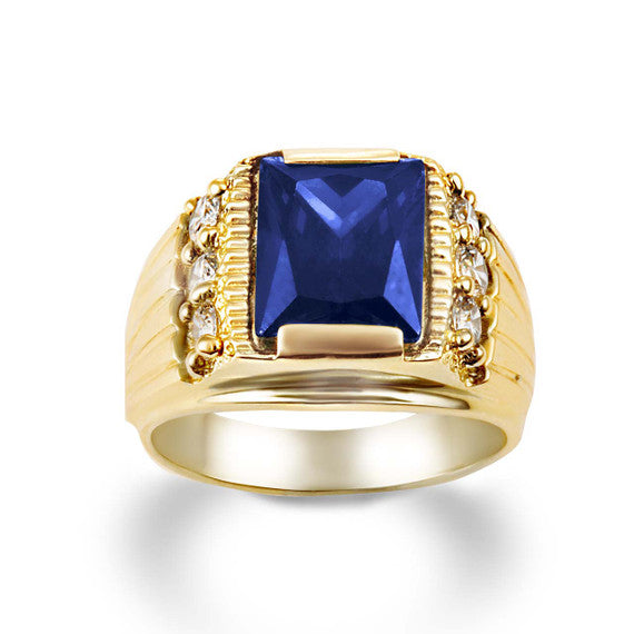 Yellow Gold Personalized Emerald Cut Lab Created Birthstone Ring