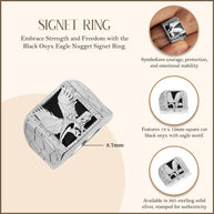 .925 Sterling Silver Black Onyx Eagle Nugget Signet Ring
