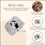.925 Sterling Silver Black Onyx Horseshoe Nugget Signet Ring