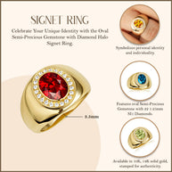 Gold Oval Gemstone Diamond Halo Signet Ring (Available in Yellow/Rose/White Gold)