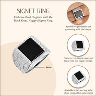.925 Sterling Silver Black Onyx Nugget Signet Ring