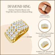 14K Gold Triple Row Lab Created Diamond Ring (Available in Small/Large & Yellow/Rose/White Gold)