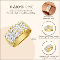 14K Gold Triple Row Lab Created Diamond Ring (Available in Small/Large & Yellow/Rose/White Gold)